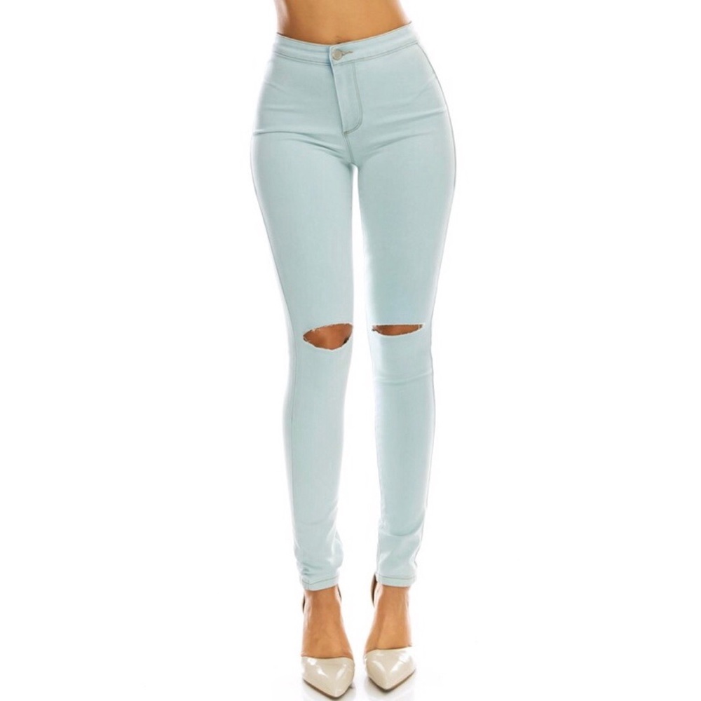 High waist slit knee jeans
